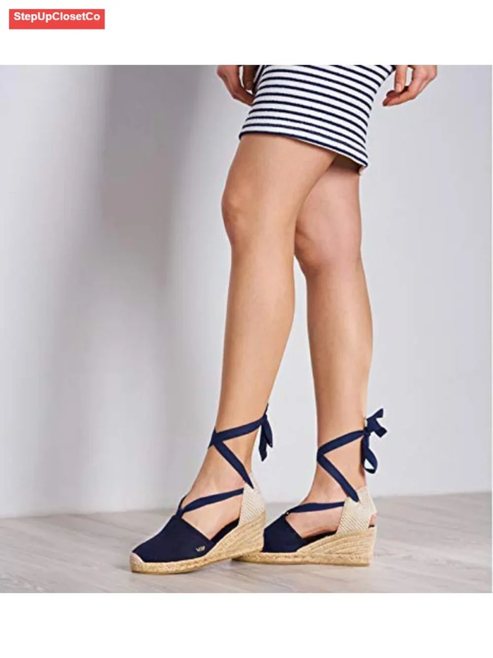 Handmade in Spain Espadrille Canvas Wedges with Ankle Laces 2.5